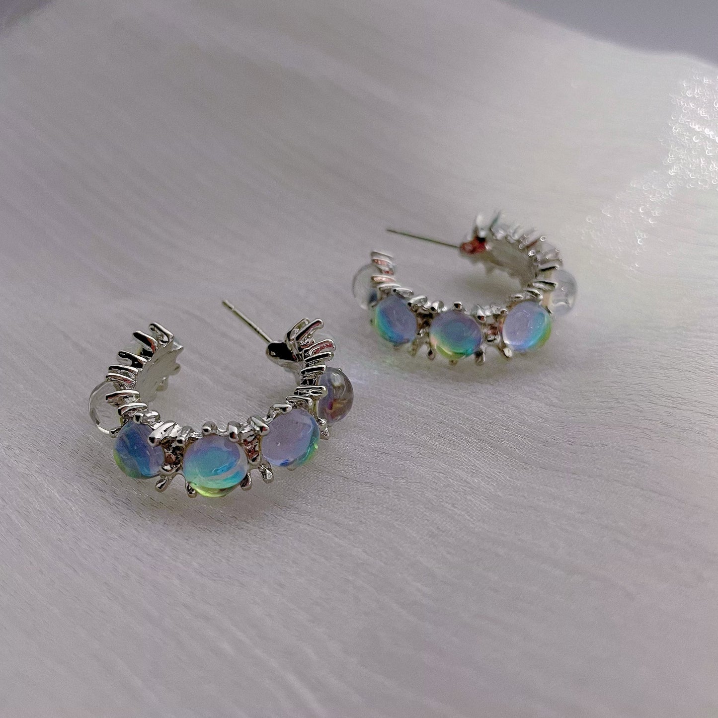 Moonstone Earrings, C-Shaped Fashion Earrings