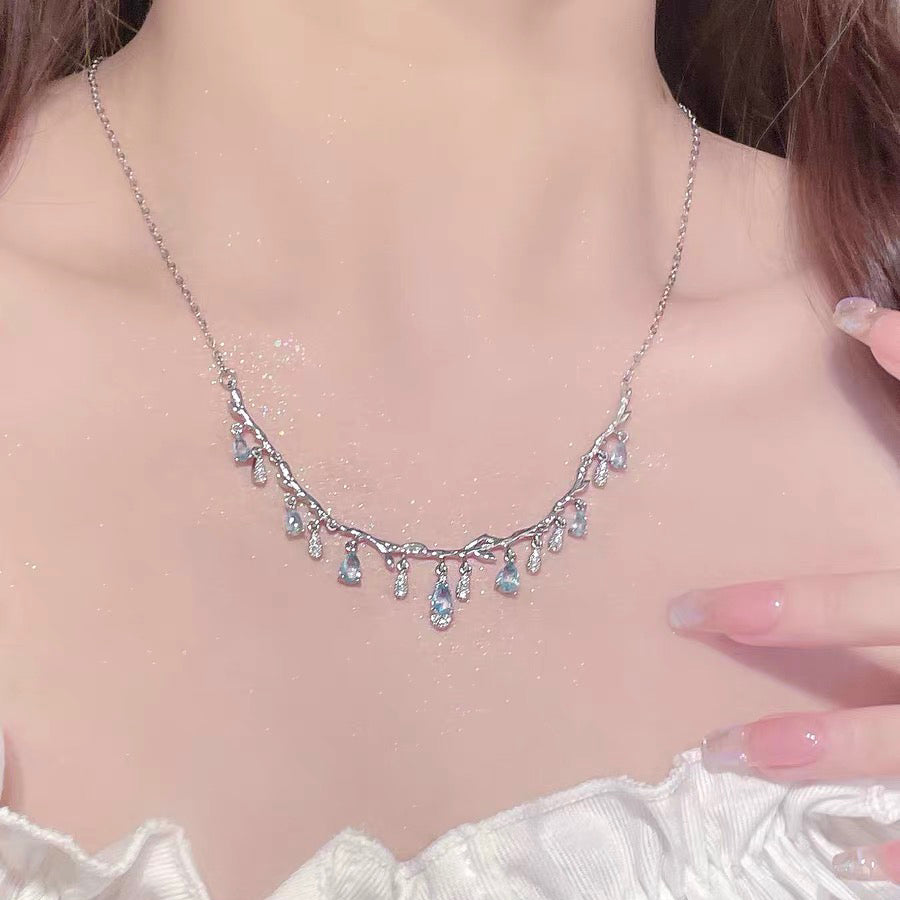 Waterdrop Zircon Necklace, Tassel Clavicle Chain