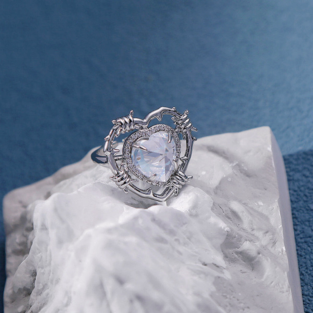 Blue Ice Rock Heart Necklace，Blue Ice Rock Heart Cutout Ring