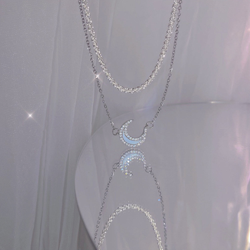 Moon Zircon Double Layer Necklace