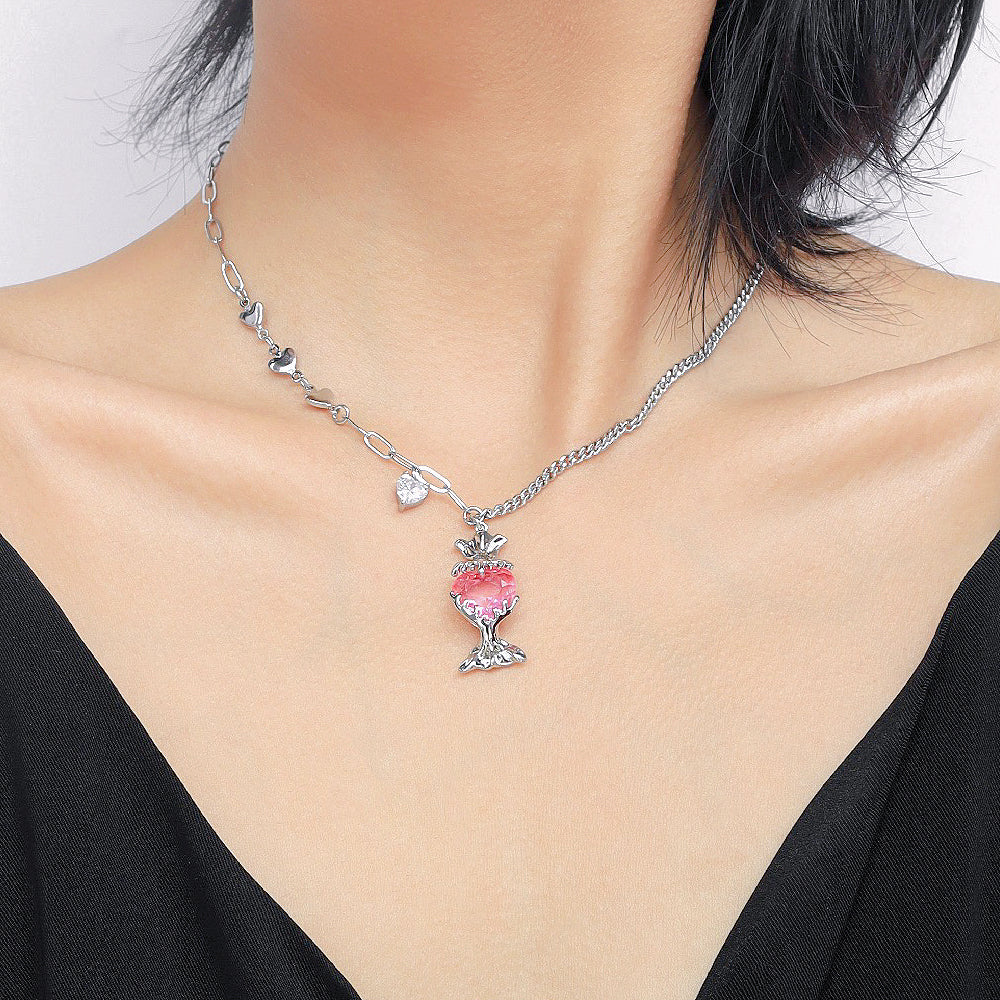 Pink Love Candy Necklace ,  Y2K Style Fashion Clavicle Chain