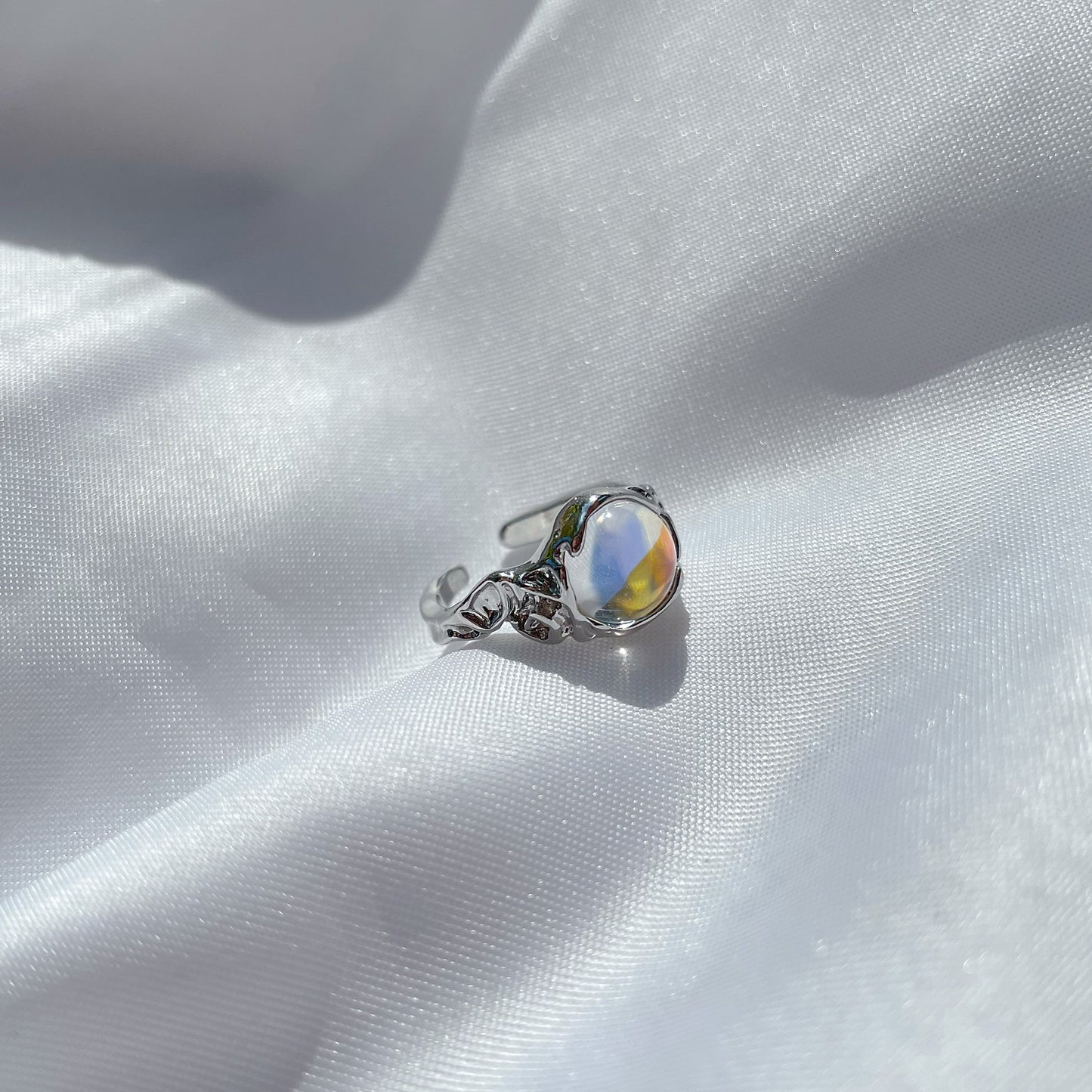 Irregular Textured Moonstone Open Ring