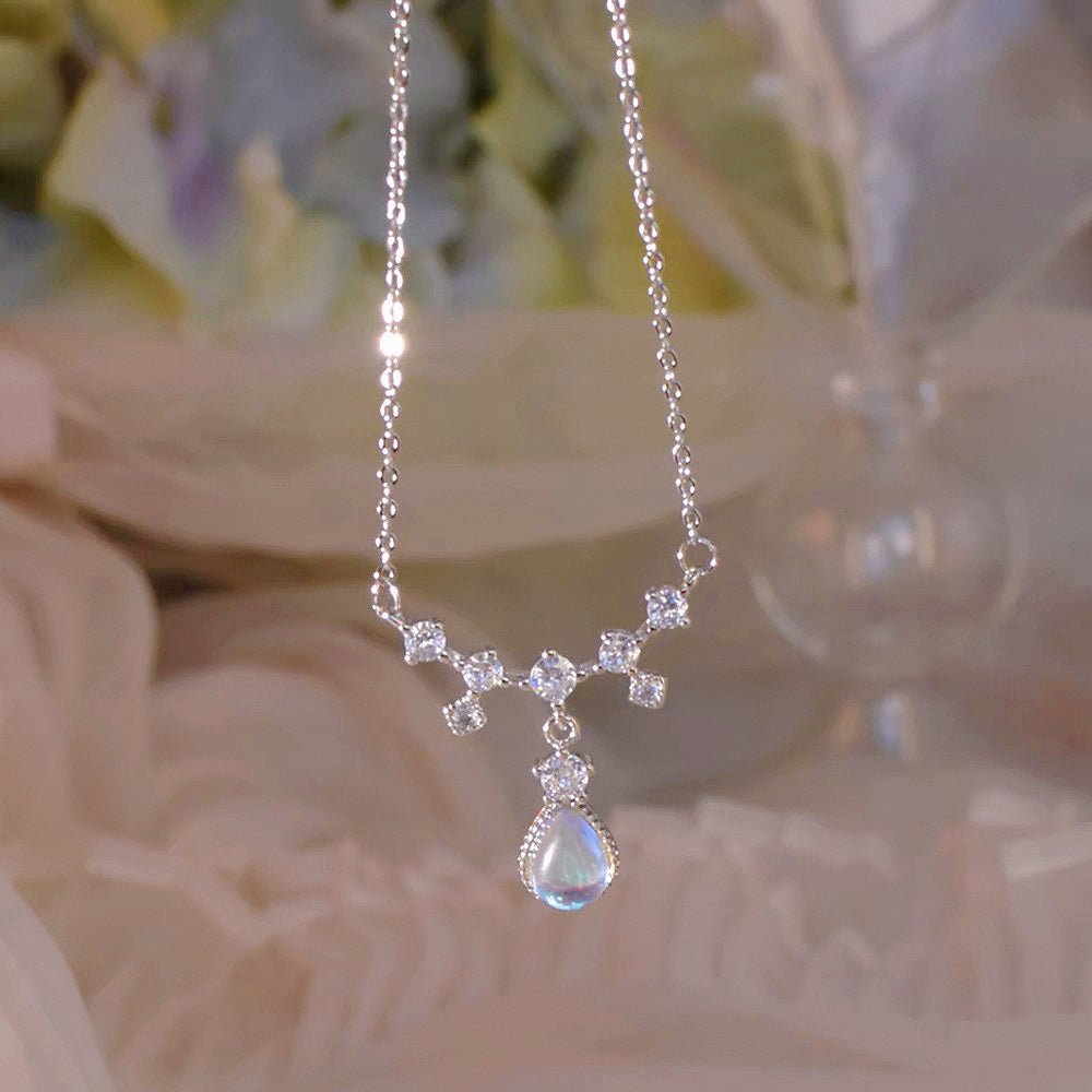 [Mermaid Tears]Moonstone Teardrop Zircon Necklace