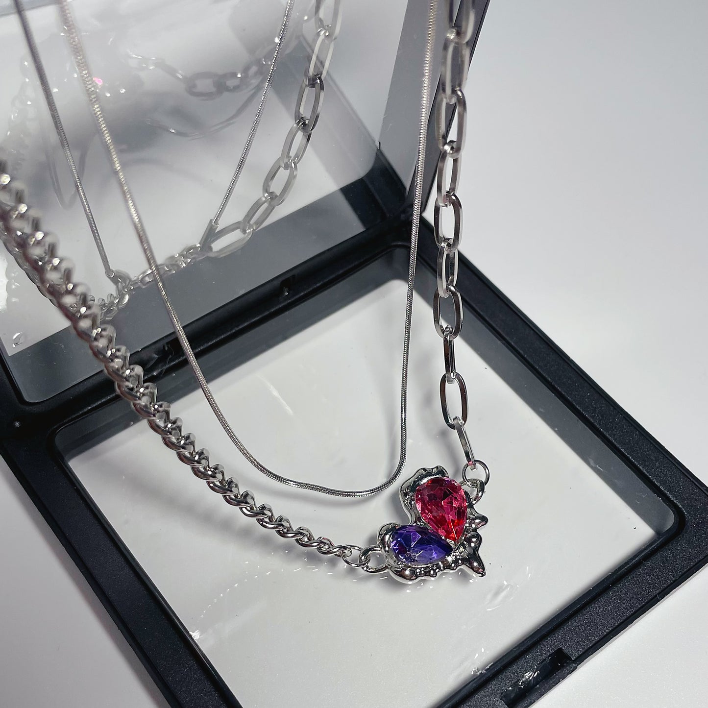 Pink & Purple Heart Zircon Necklace