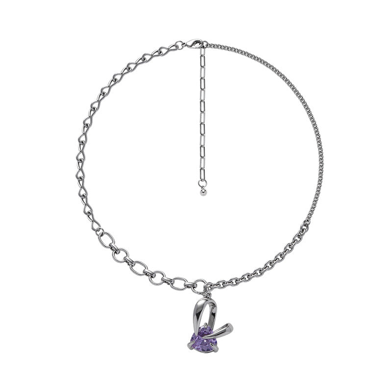 Purple Rabbit Ear Zircon Necklace