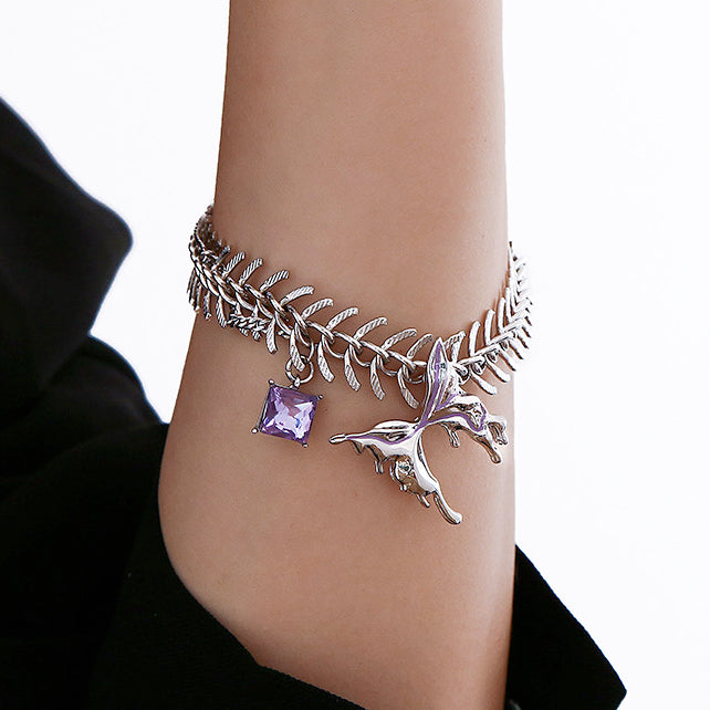 Purple Liquid Metal Butterfly Bracelet，Fishbone Butterfly Zircon Bracelet