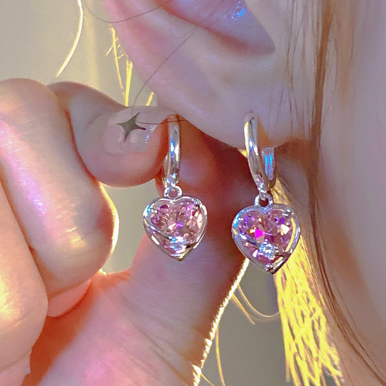 Pink Zircon Love Earrings