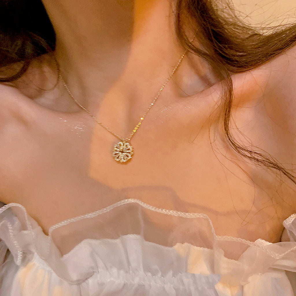 Heart Zircon Necklace, Four-leaf Clover Zircon Clavicle Chain