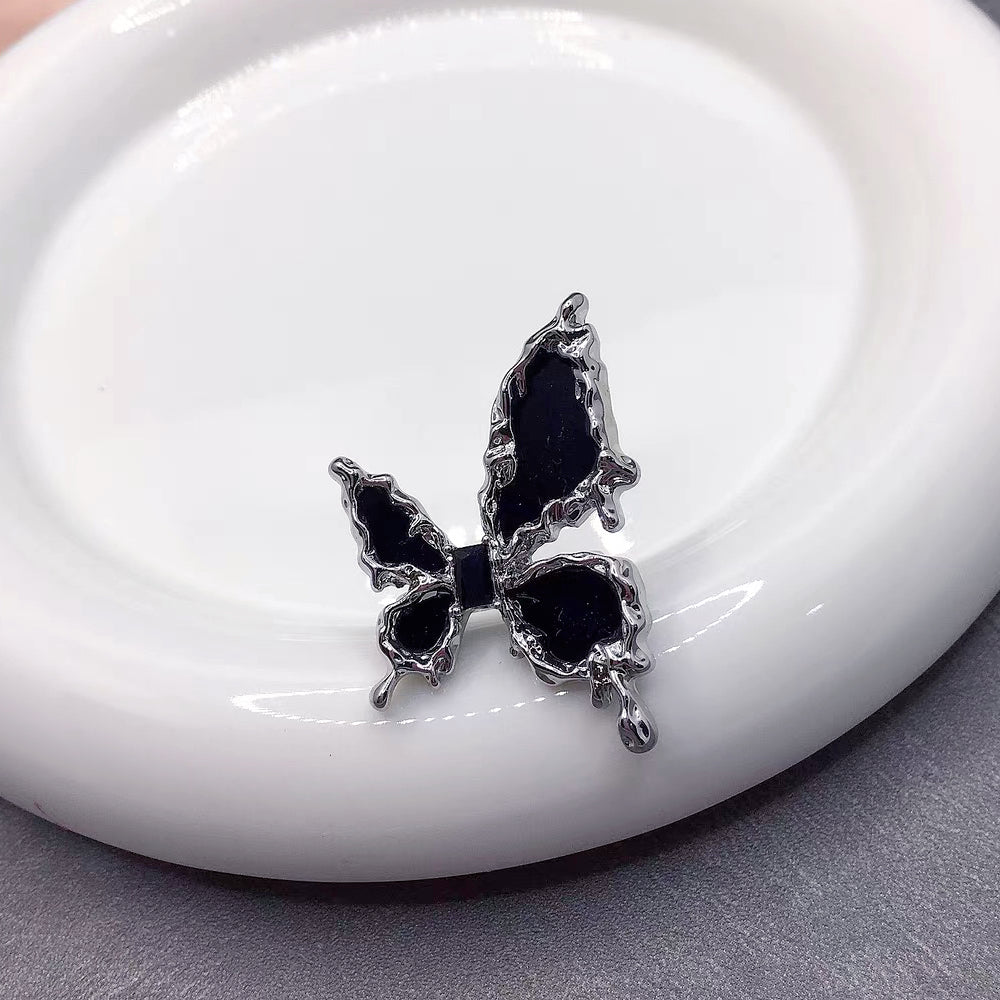 Metal Liquid Black Butterfly Ring