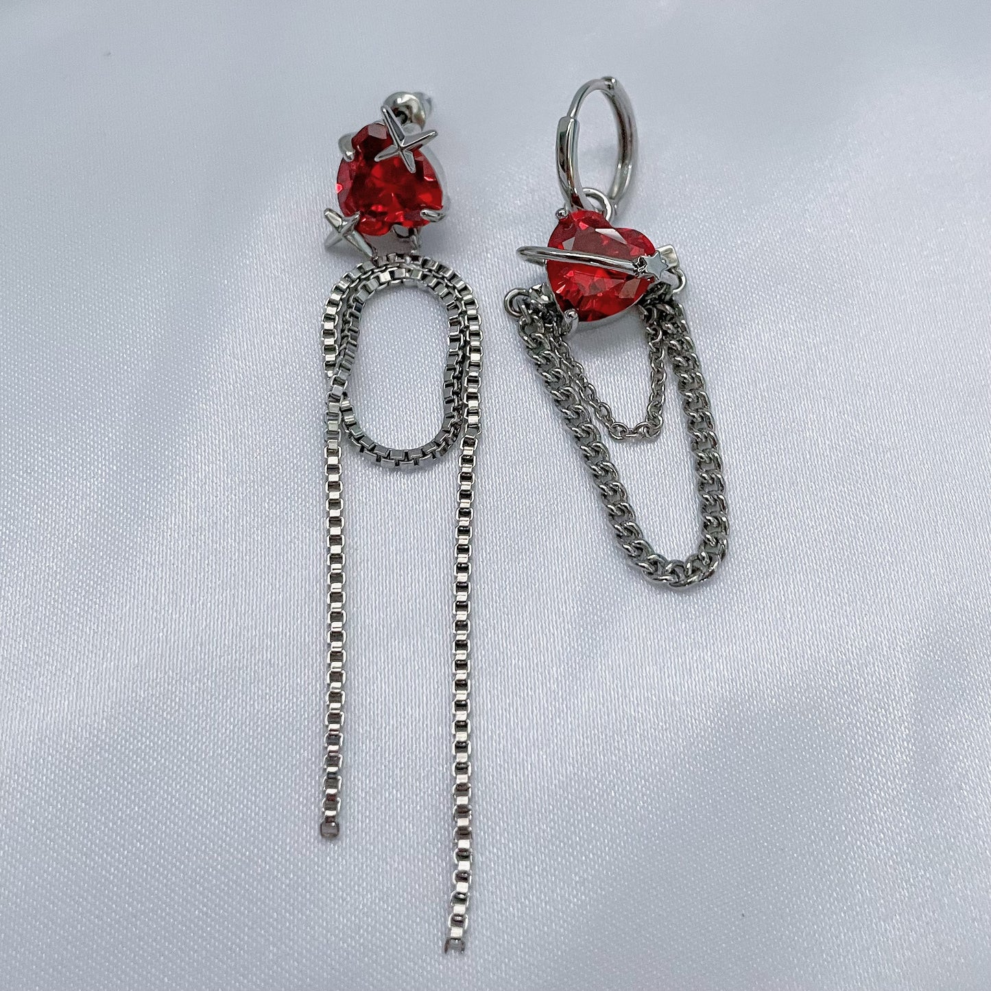 Red Heart Zircon Irregular Tassel Earrings