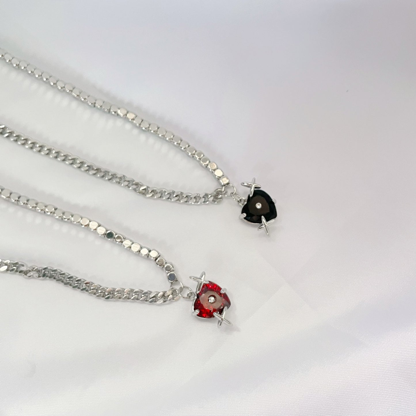 Heart Zircon Necklace, Red and Black Couple Necklace