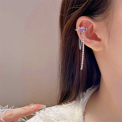 Purple Zircon Tassel Ear Clip