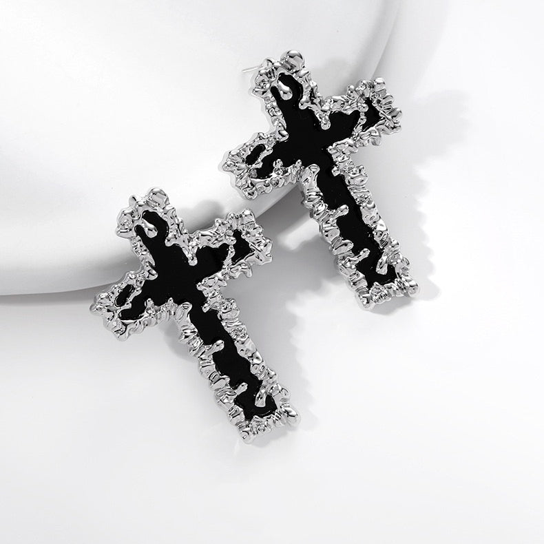 Metal Lava Cross Earring