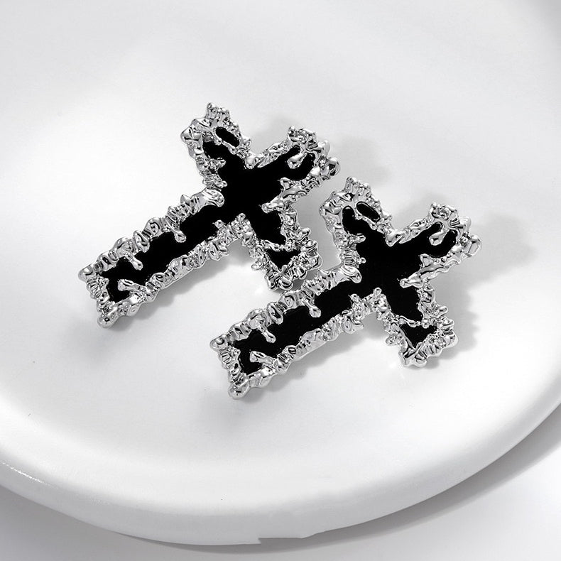 Metal Lava Cross Earring