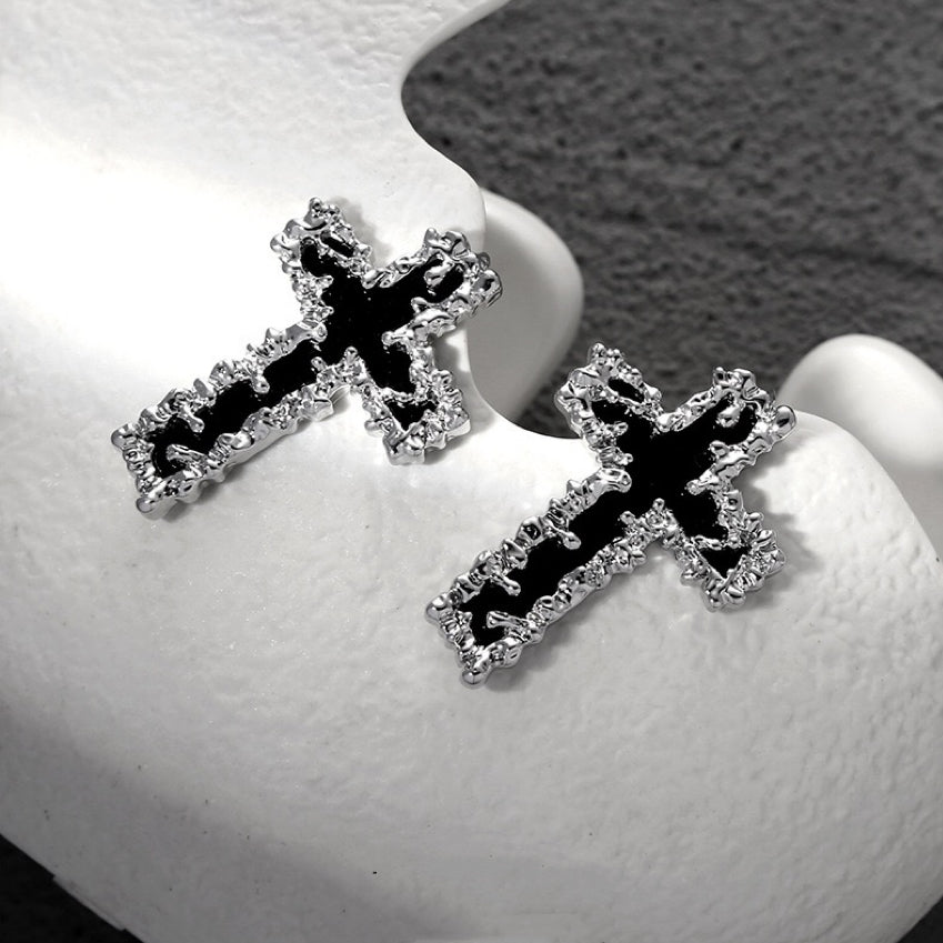 Metal Lava Cross Earring