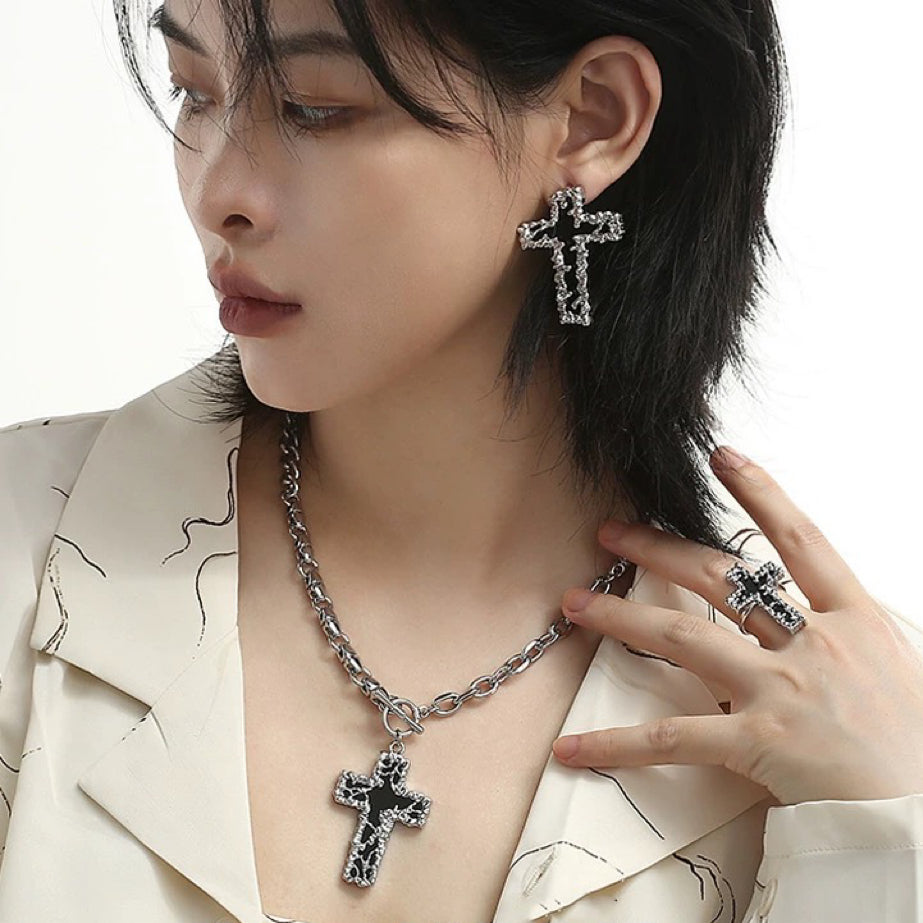 Metal Lava Cross Earring