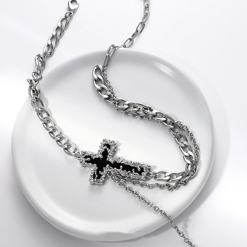 Metal Cross Necklace, Tassel Collarbone Chain