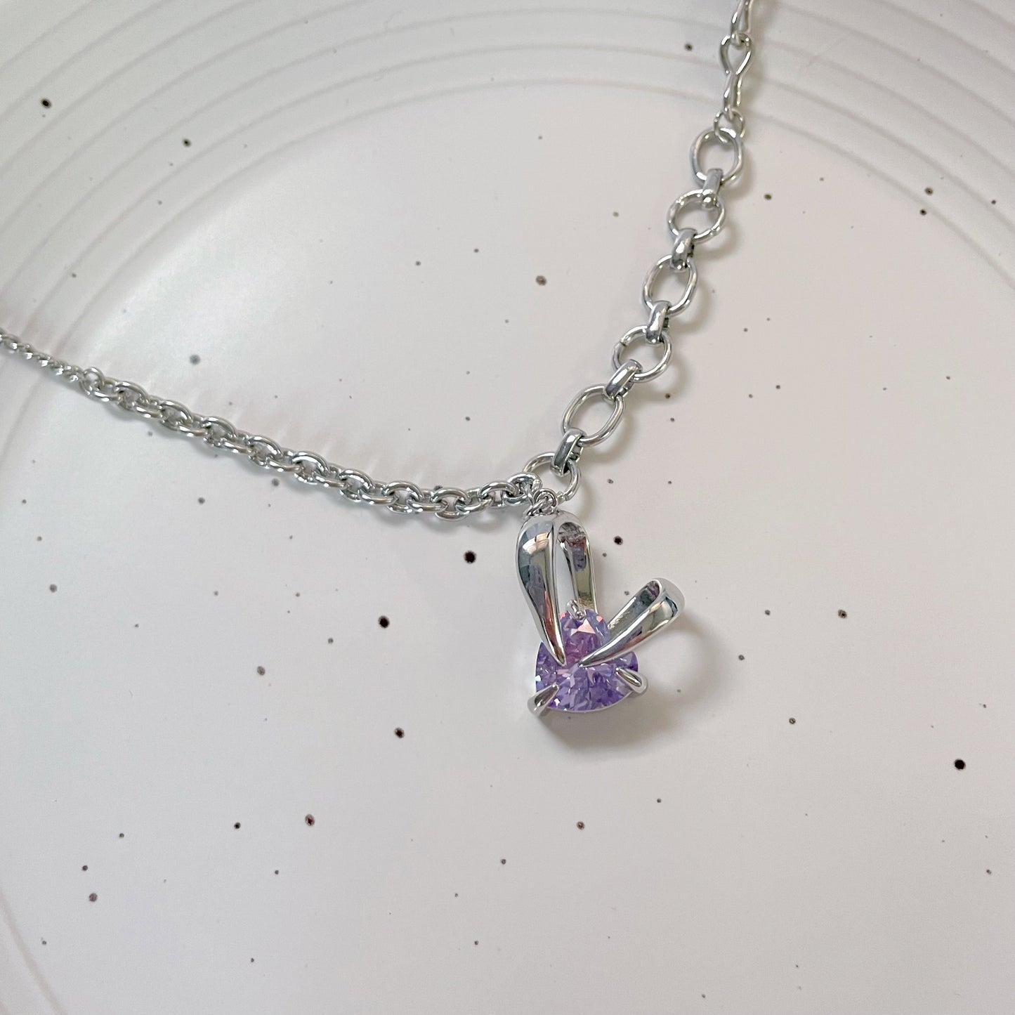 Purple Rabbit Ear Zircon Necklace