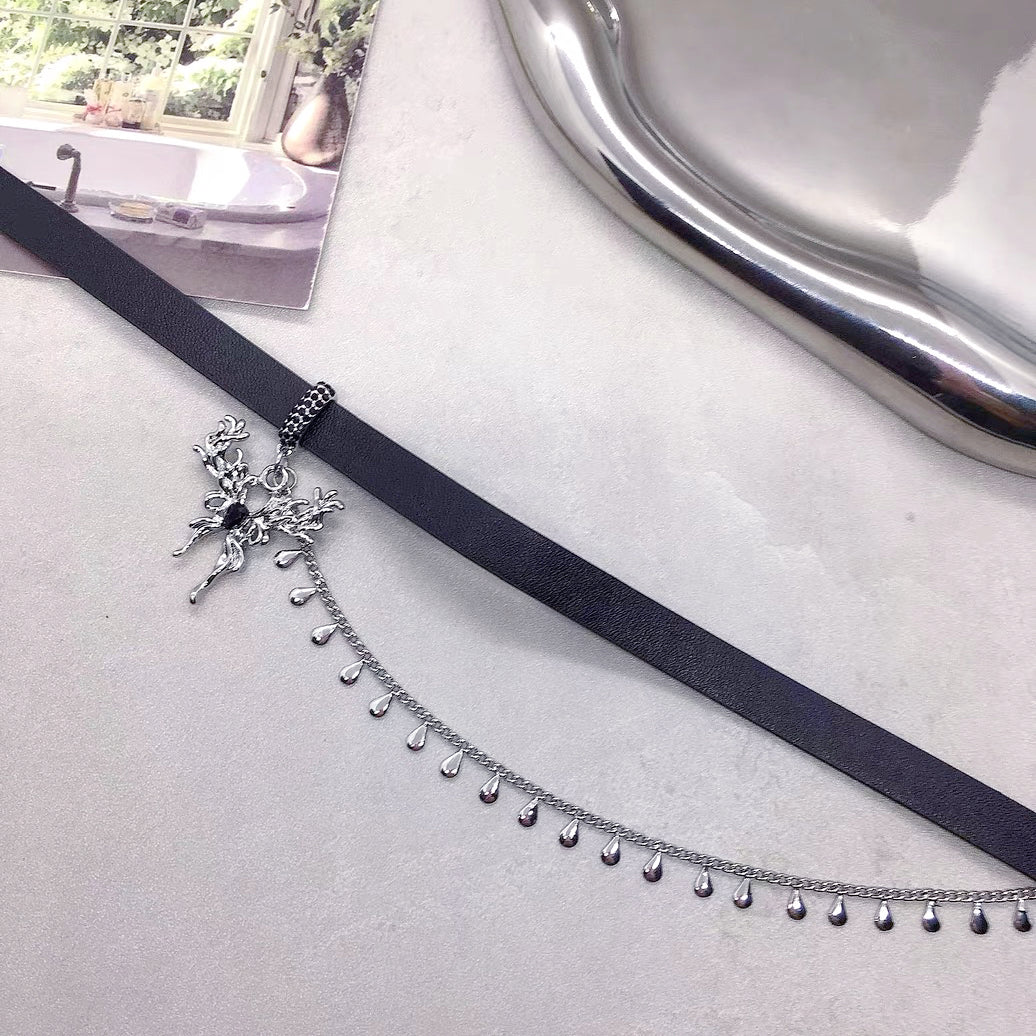 Metal Butterfly Tassel Leather Choker