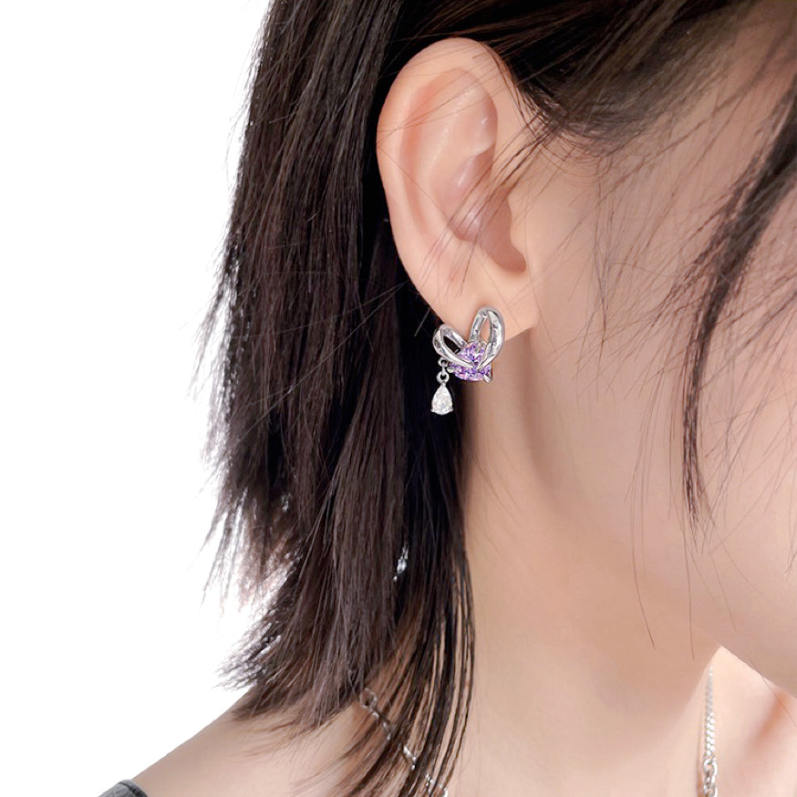 Purple Rabbit Ear Zircon Tassel Earrings