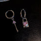 Pink Zircon Key Lock Stud Earrings