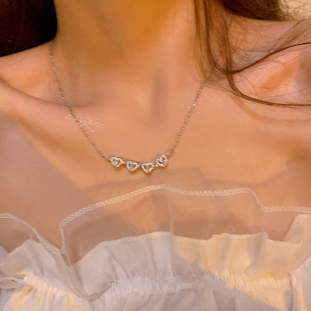 Heart Zircon Necklace, Four-leaf Clover Zircon Clavicle Chain