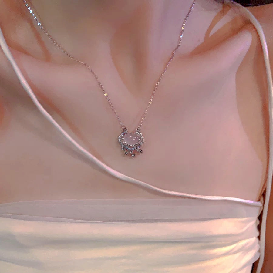 Angel Wings Heart Necklace,Moonstone Minority Necklace