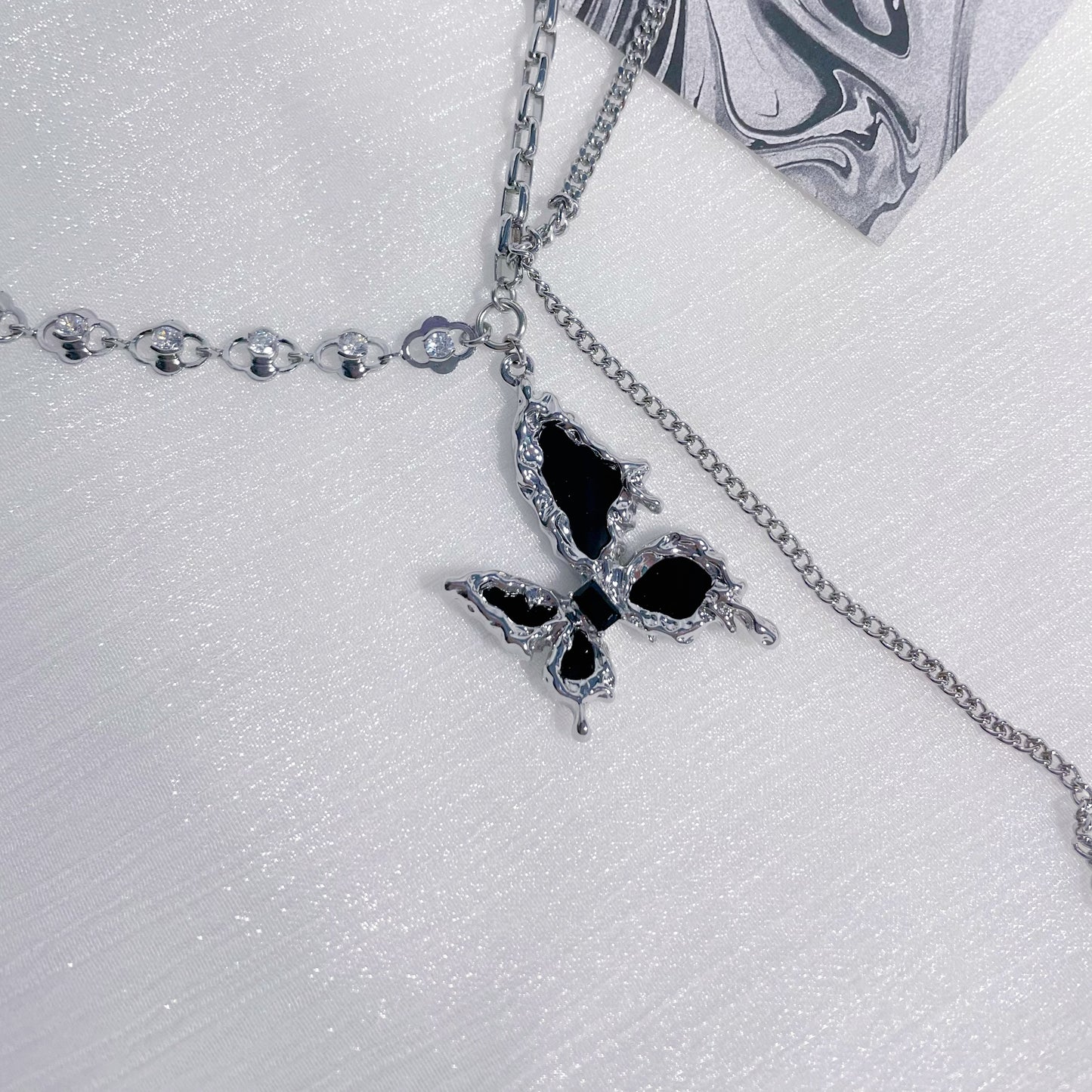 Metal Liquid Black Butterfly Necklace