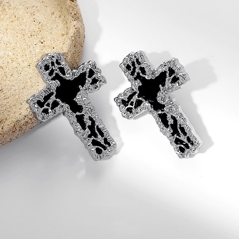 Metal Lava Cross Earring