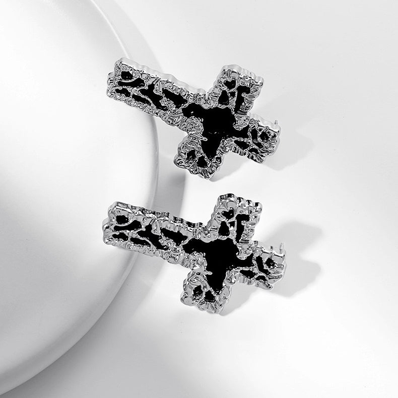 Metal Lava Cross Earring