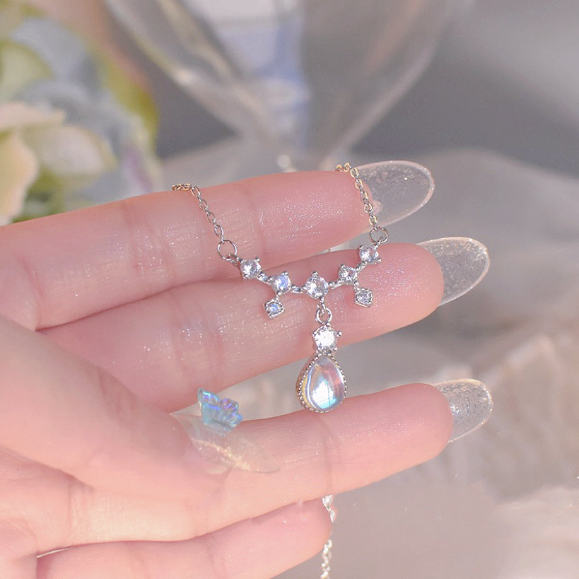 [Mermaid Tears]Moonstone Teardrop Zircon Necklace