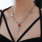 Red Gem Bow Tassel Necklace