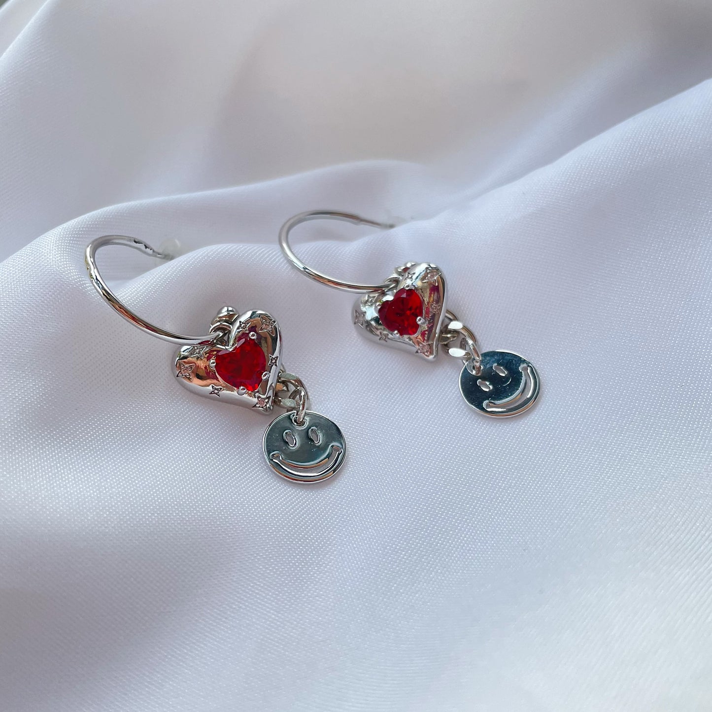 Heart Zircon Smiley Earrings