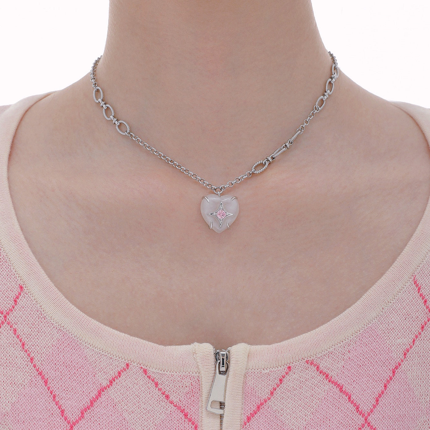 White Heart Pink Zircon Necklace