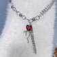 Red Gem Bow Tassel Necklace