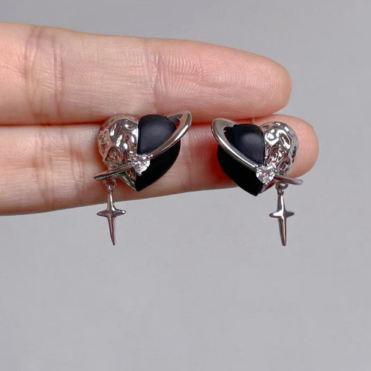 Black Heart Planet Earrings