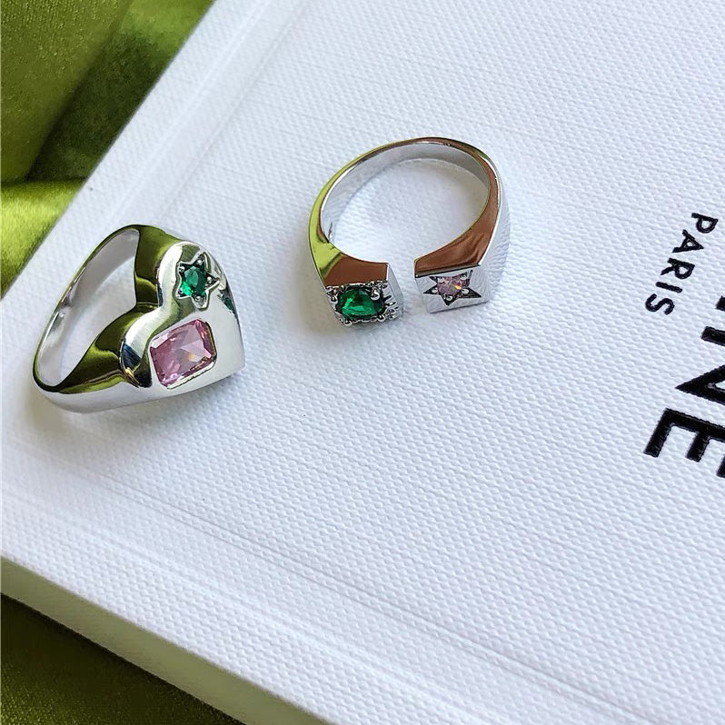 Antique Green & Pink Zircon Heart Ring