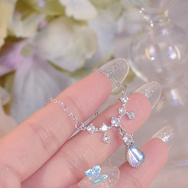 [Mermaid Tears]Moonstone Teardrop Zircon Necklace