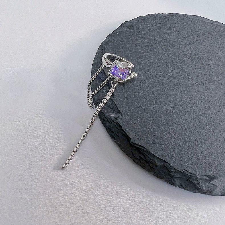 Purple Zircon Tassel Ear Clip