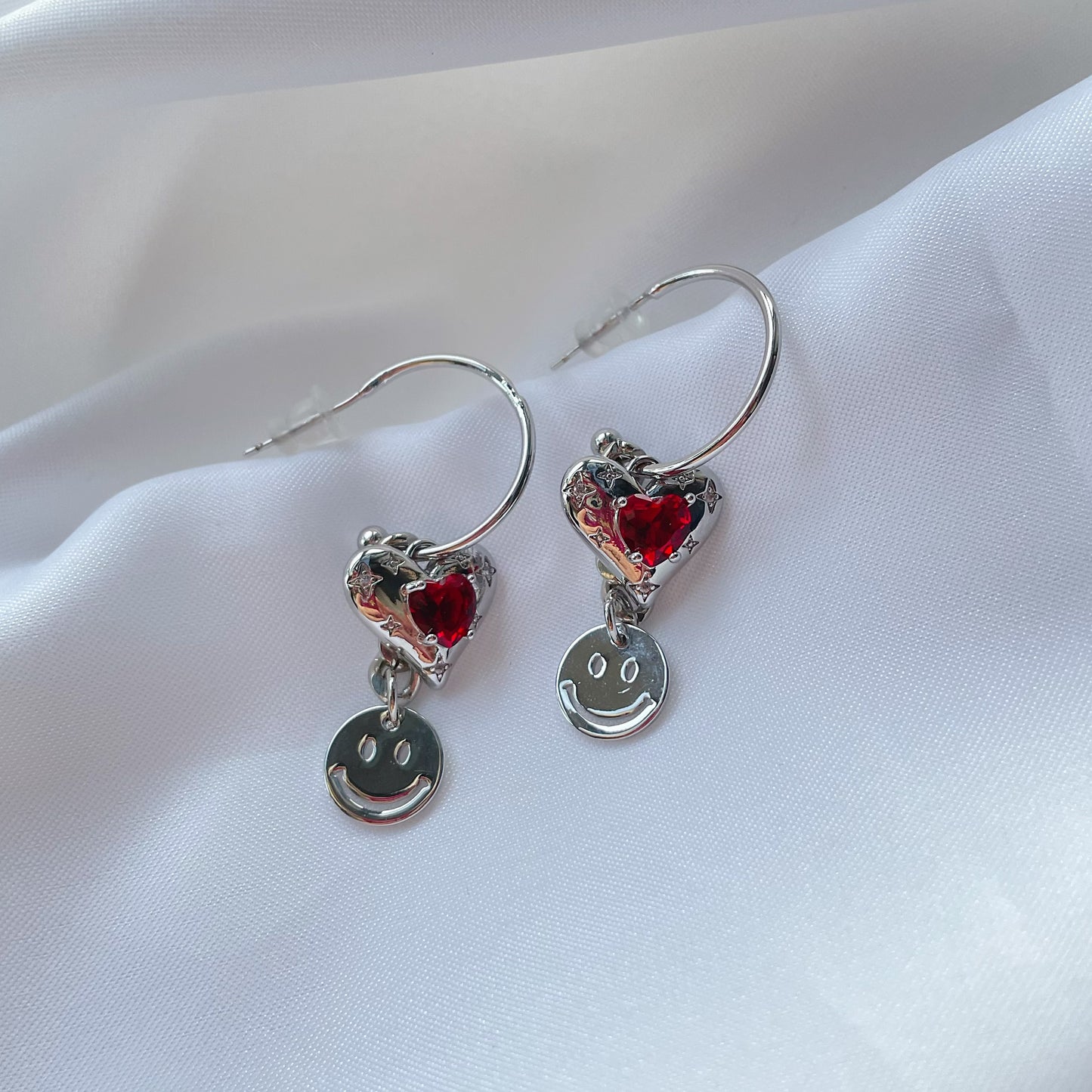 Heart Zircon Smiley Earrings