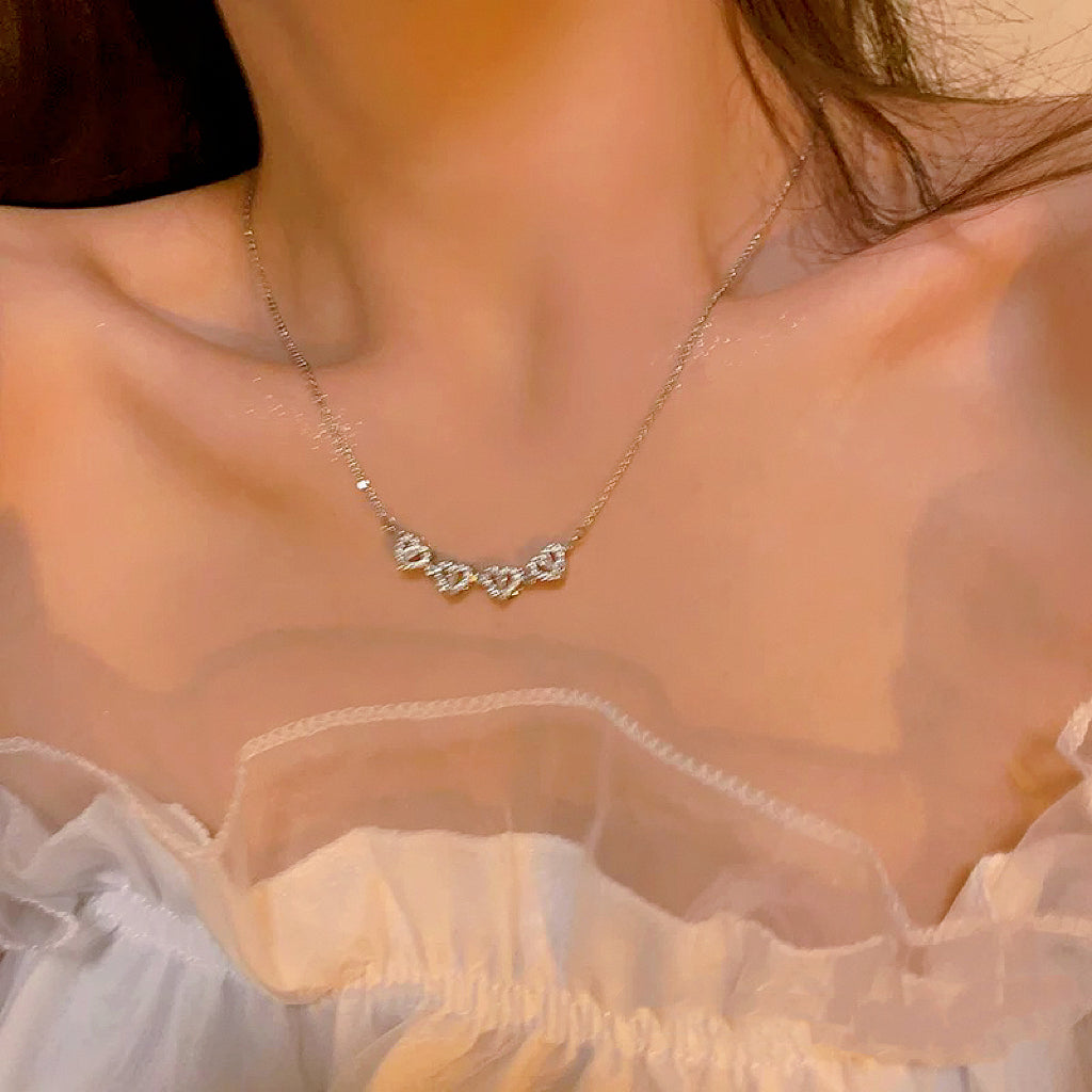 Heart Zircon Necklace, Four-leaf Clover Zircon Clavicle Chain