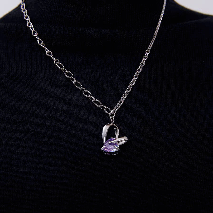 Purple Rabbit Ear Zircon Necklace