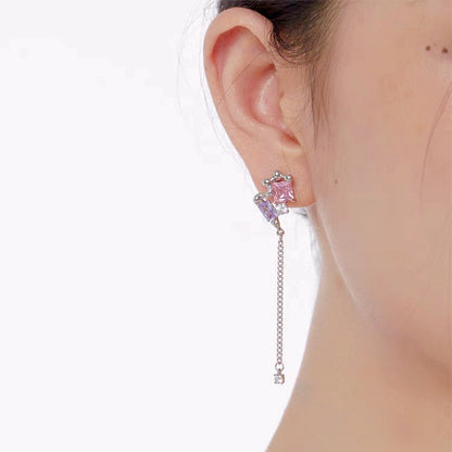 Pink & Purple Zircon Irregular Tassel Earrings