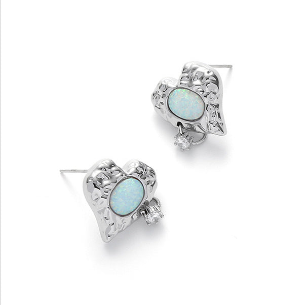 Opal Heart Earrings，Opal Diamond Earrings