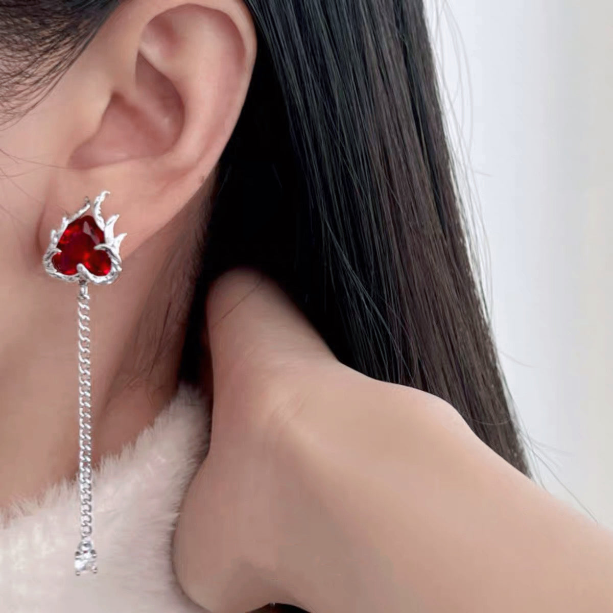 Ruby Tassel Zircon Earrings