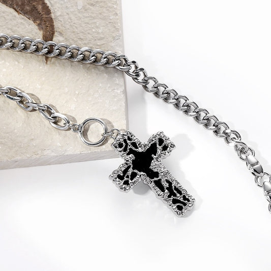 Cross Necklace, Metal Lava Clavicle Chain