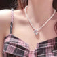 Pink Zircon Heart Pearl Necklace,Y2KPink Style