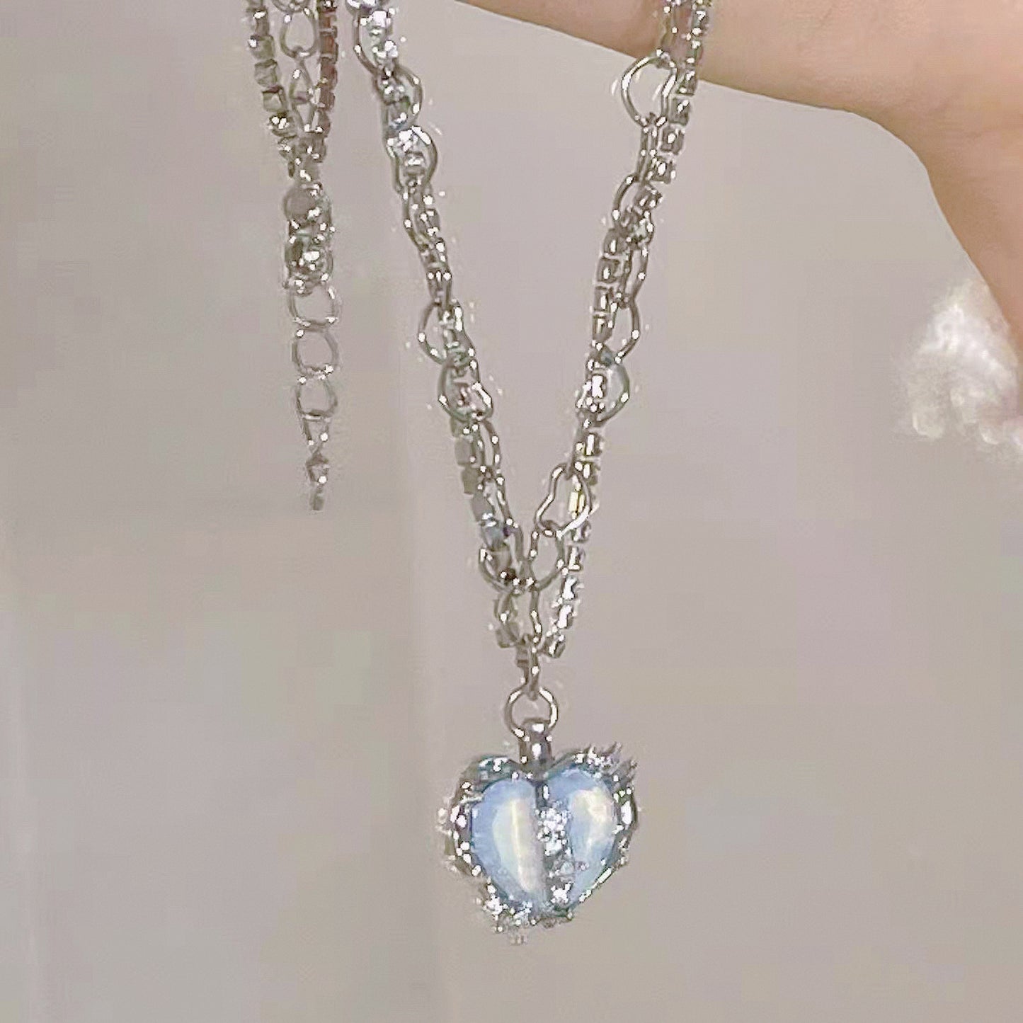 Blue Heart Zircon Double Layer Necklace