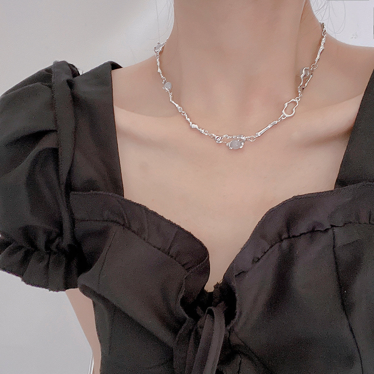 Moonstone Necklace, Y2K Clavicle Chain