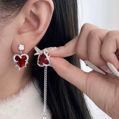 Ruby Tassel Zircon Earrings